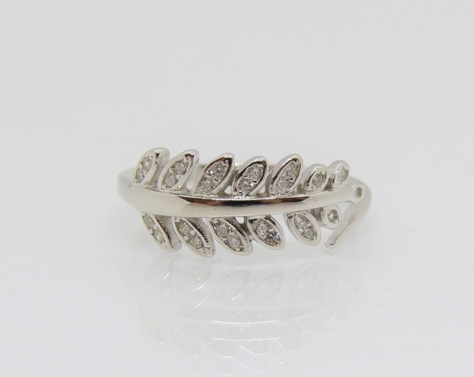 Vintage Sterling Silver White Topaz Leaves Adjustable Ring Size 6