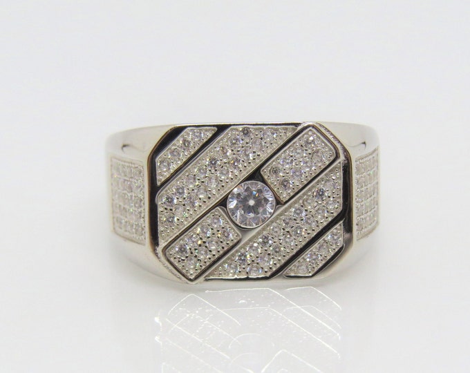 Vintage Sterling Silver White Topaz Men's Ring Size 9.5