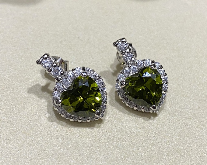 Sterling Silver Heart Peridot & White Topaz Earrings.