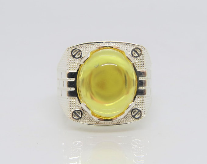 Vintage Sterling Silver Citrine Cabochon Men's Ring Size 8.5