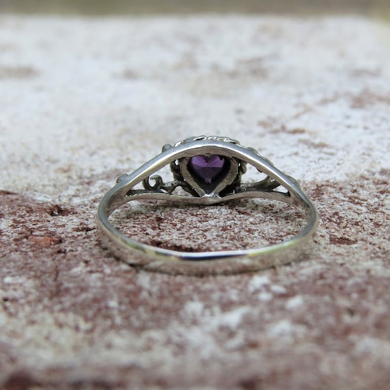 Vintage Sterling Silver Amethyst Heart Filigree R… - image 5