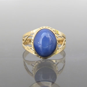 Vintage 18K Solid Yellow Gold Star Blue Sapphire Filigree Ring Size 7.25