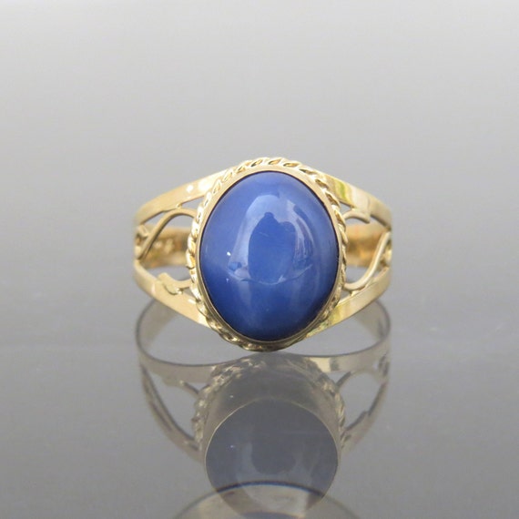 Vintage 18K Solid Yellow Gold Star Blue Sapphire … - image 2