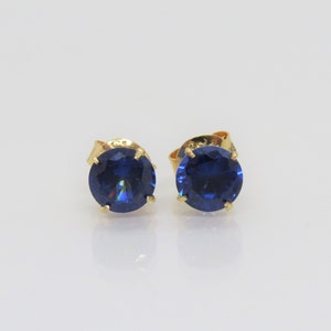 Vintage 18K Solid Gelbgold 1,70 Karat Rundschliff Blauer Saphir Ohrstecker