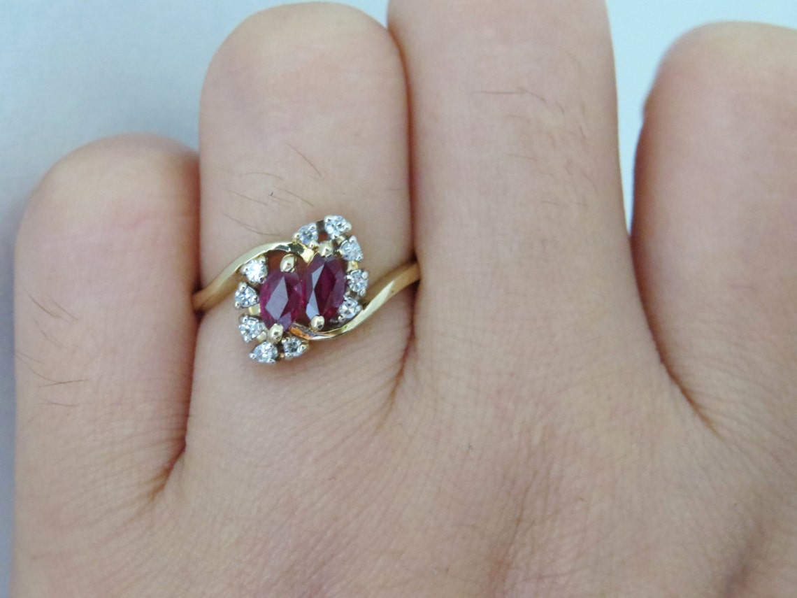 Vintage 14K Solid Yellow Gold Natural Ruby & Diamond Ring Size 6.5 - Etsy