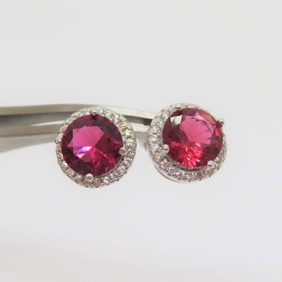 Vintage Sterling Silver Ruby & White Topaz Earrings