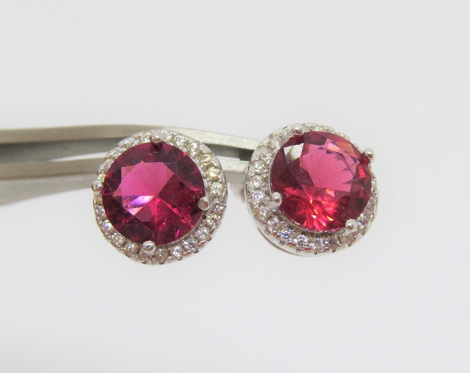 Vintage Sterling Silver Ruby & White Topaz Earrings
