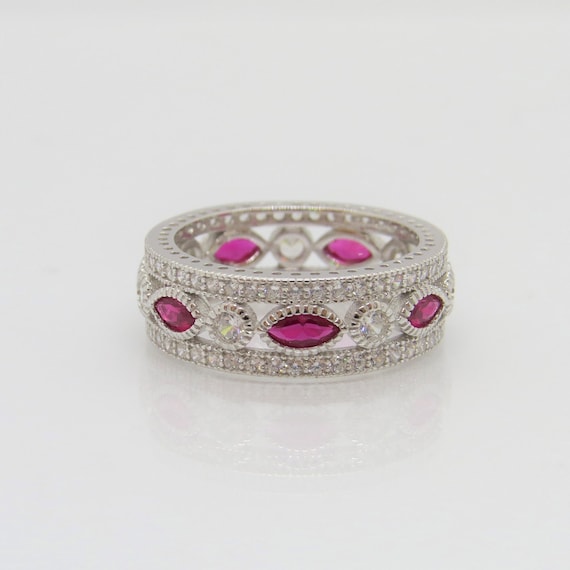 Vintage Sterling Silver Ruby & White Topaz Band R… - image 2