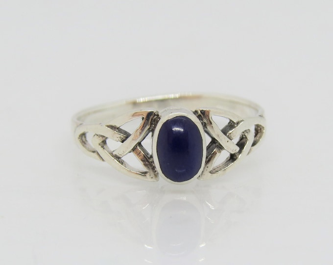 Vintage CELTIC Sterling Silver Lapis Lazuli Ring Size 7