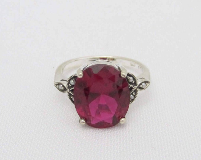 Vintage Sterling Silver Ruby & Seed Pearl Ring Size 9