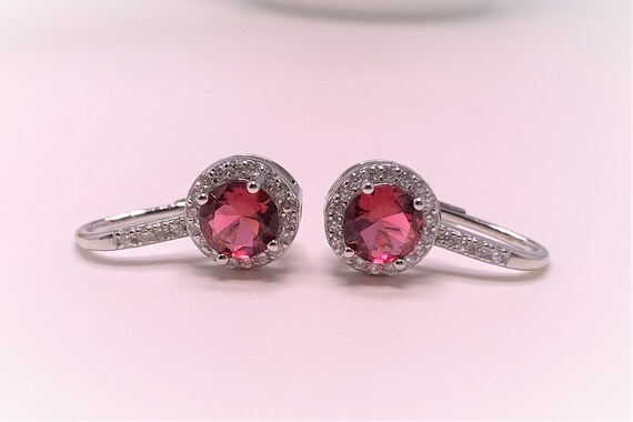 Vintage Sterling Silver Ruby & White Topaz Earrin… - image 6