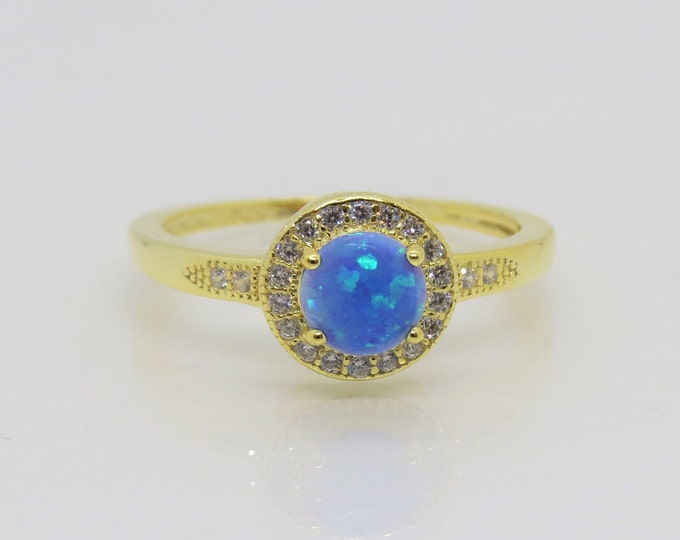 Sterling Silver 14K Gold Plated Blue Opal & White Topaz Ring Size 7