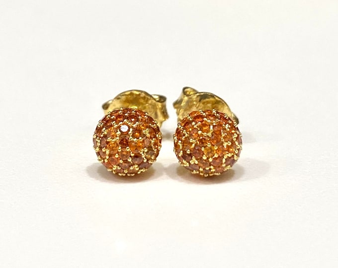 Vintage 18K Solid Yellow Gold Orange Opal Ball Earrings.