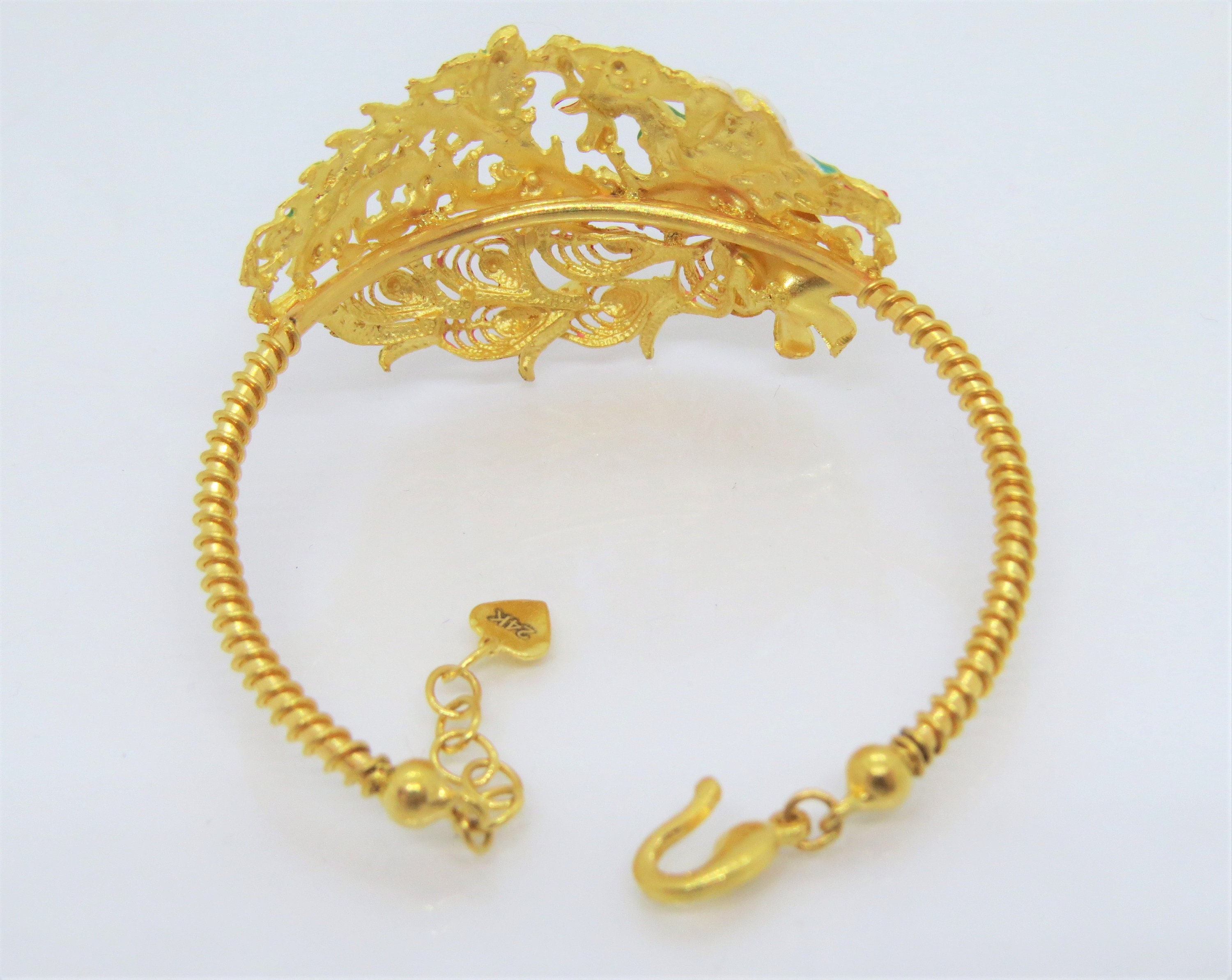 Vintage 24K 980 Pure Gold Enamel Peacock Phoenix Bracelet | Etsy
