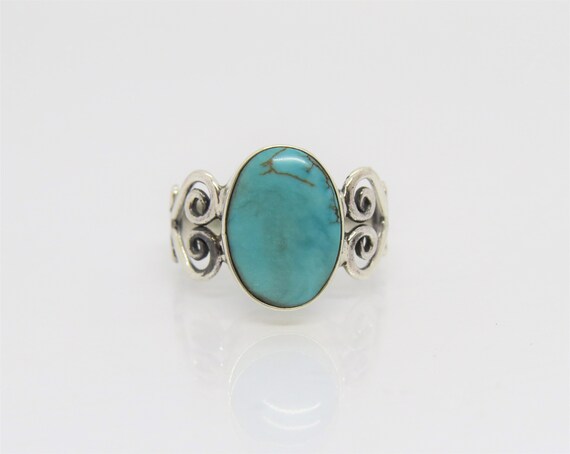 Vintage Sterling Silver Turquoise Filigree Ring Size 8 - Etsy