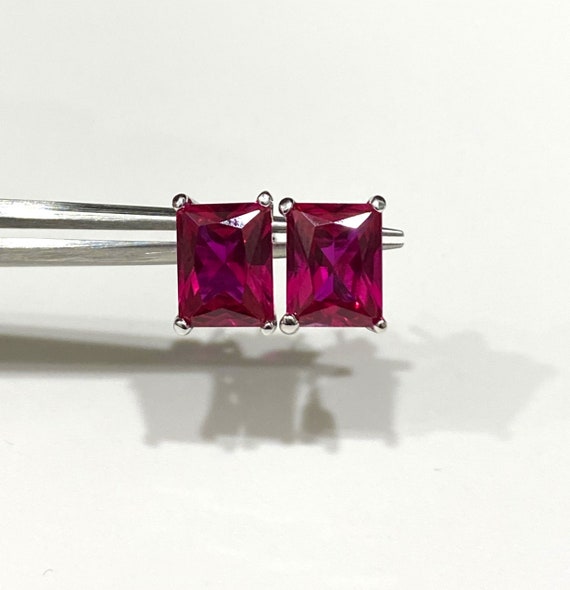 Vintage Sterling Silver Rectangular Ruby Earrings. - image 6