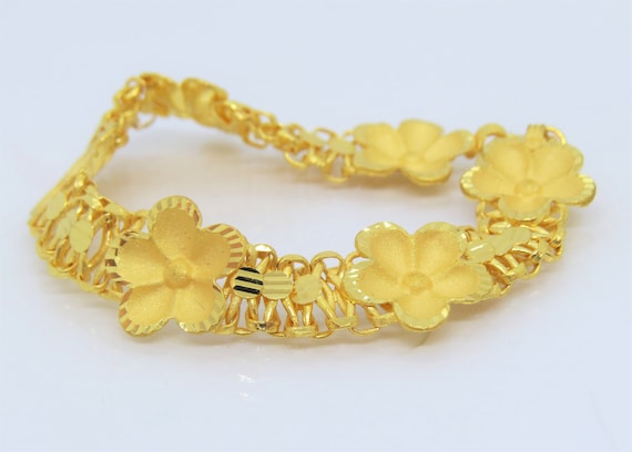 Vintage 24K 980 Pure Gold Diamond cut Flowers Lin… - image 2