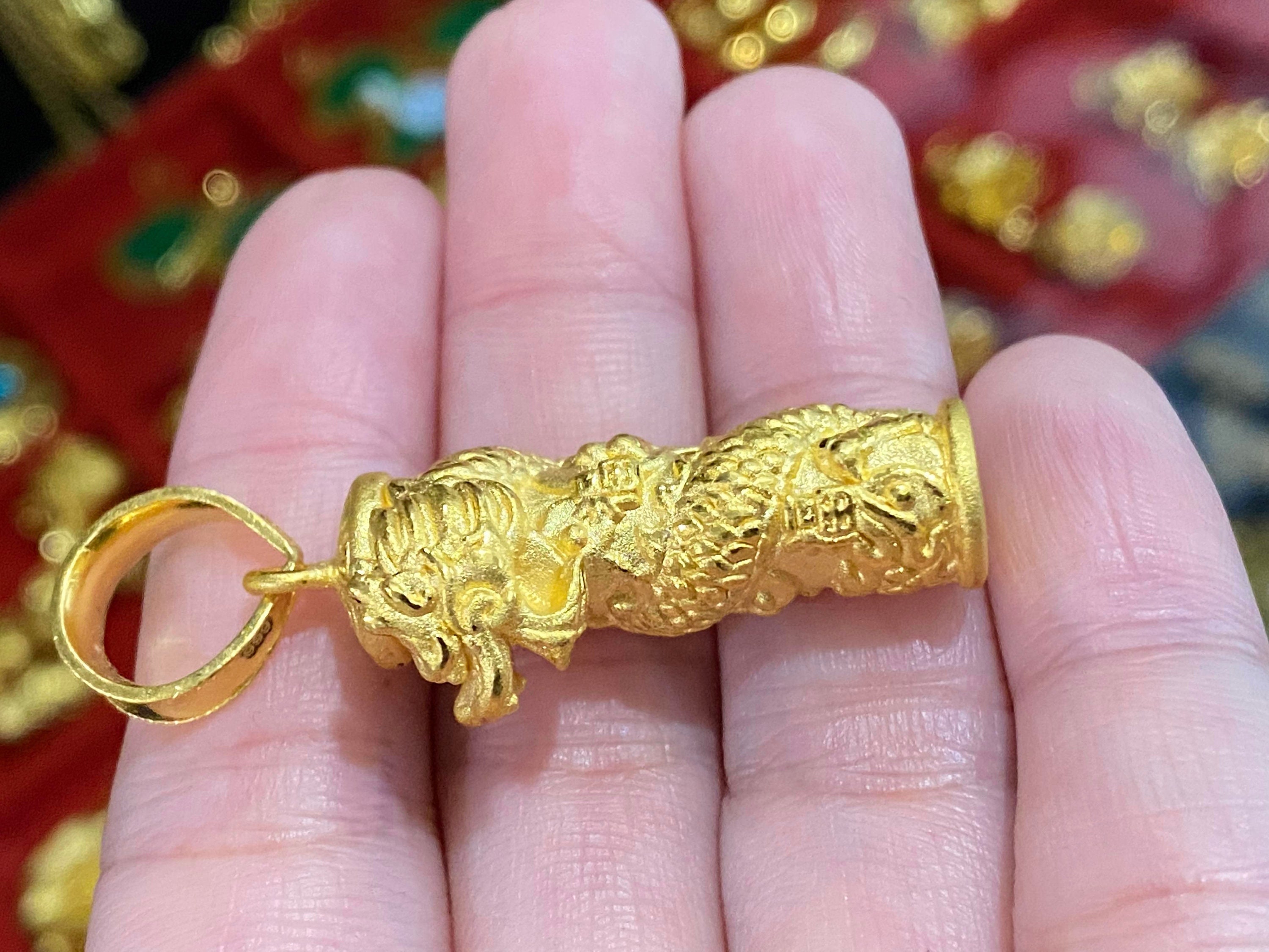 1pcs Real Pure 24k Yellow Gold 3D Dragon Head Lucky Charms Loose  Bead/0.2-0.3g