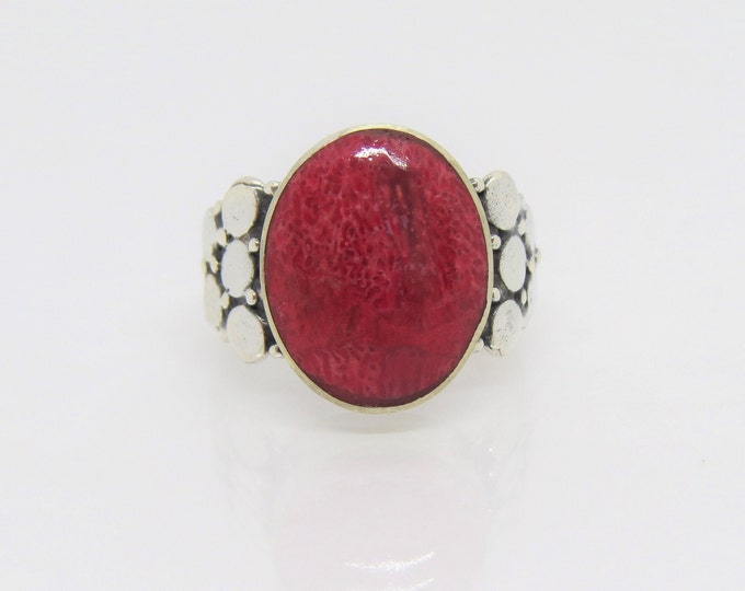 Vintage Sterling Silver Red Coral Dome Ring Size 5