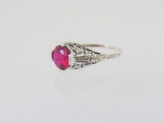 Vintage Sterling Silver Ruby Filigree Ring Size 7 - image 3