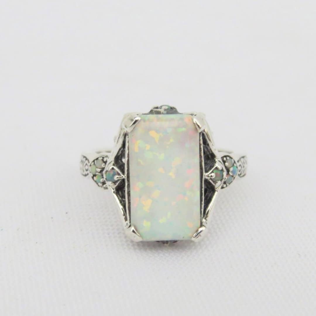 Vintage Sterling Silver White Opal Ring Size 10 - Etsy