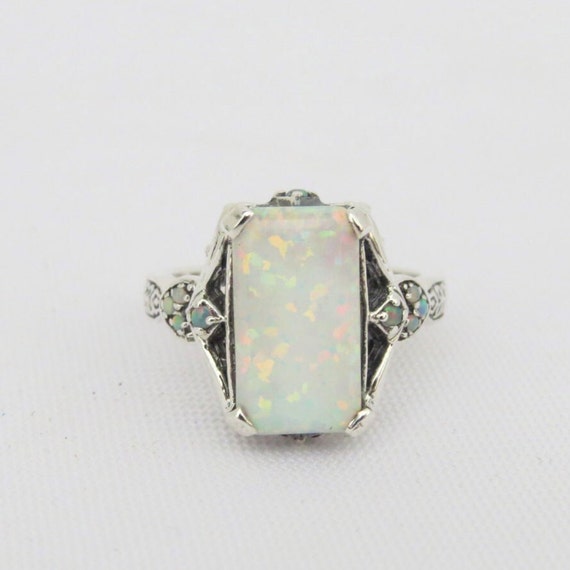 Vintage Sterling Silver White Opal Ring Size 10 - image 1
