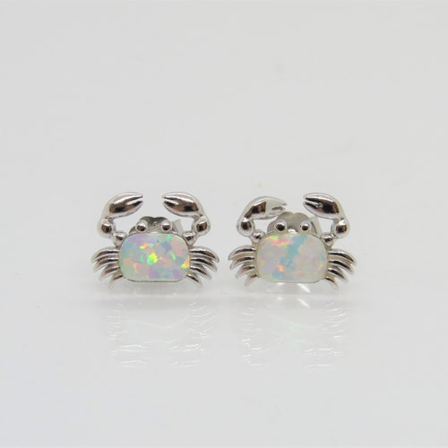 Vintage Sterling Silver White Opal Crab Stud Earrings Etsy