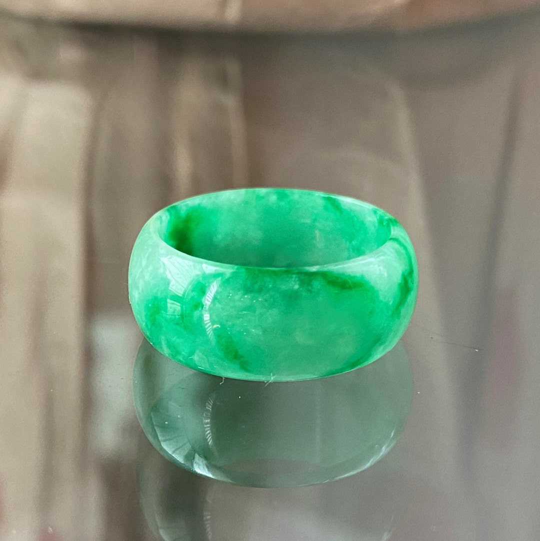 Vintage Natural Green Jadeite Jade Band Ring Size 7.75 Etsy