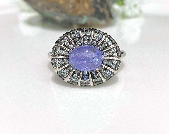 Vintage Sterling Silver Natural Tanzanite & Blue Sapphire Ring Size 8