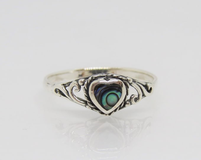 Sterling Silver Abalone Heart Filigree Ring Size 8
