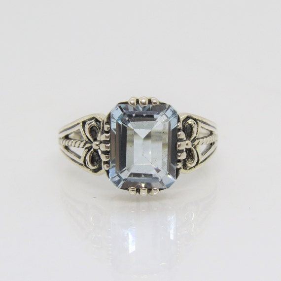 Vintage Sterling Silver Aquamarine Ring Size 9 - image 1