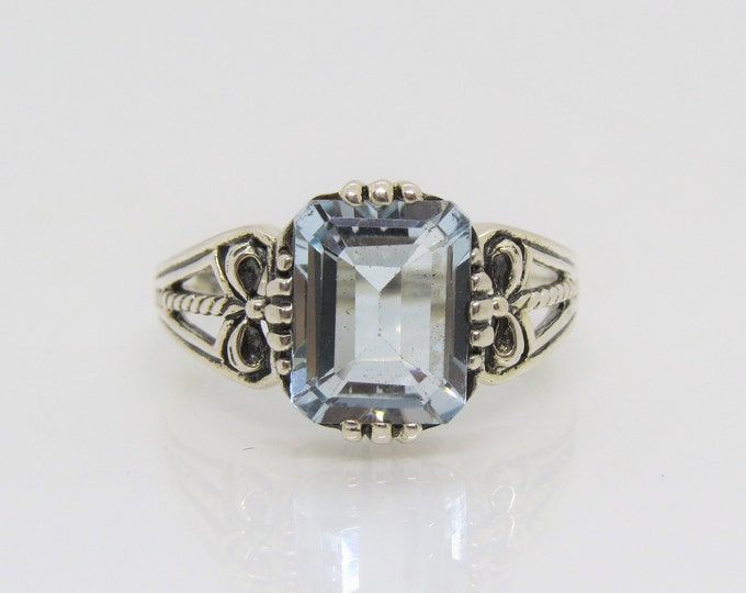 Vintage Sterling Silver Aquamarine Ring Size 9