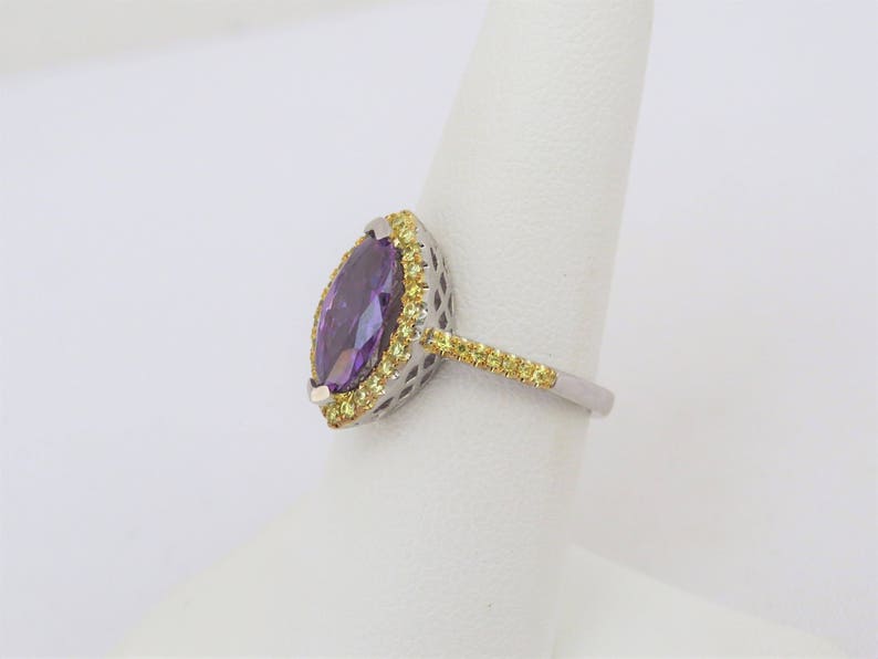 Vintage Sterling Silver Marquise cut Amethyst /& Citrine Halo Ring Size 7