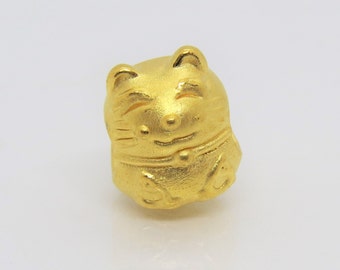 Vintage Pure 24K 9999 Gold Cat Luck Charm Bead Pendant Make for Bracelet