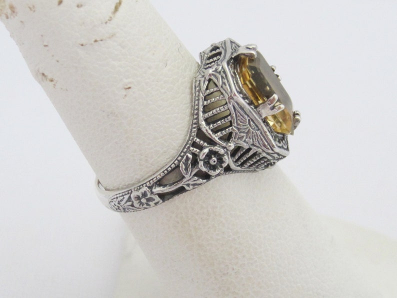 Vintage Sterling Silver Natural Citrine Filigree Ring Size 7