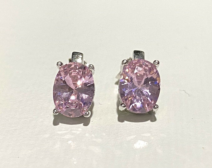 Vintage Sterling Silver Oval Pink Sapphire Earrings.