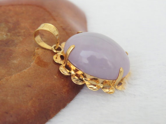 Vintage 18K Solid Yellow Gold Translucent Oval Pu… - image 2