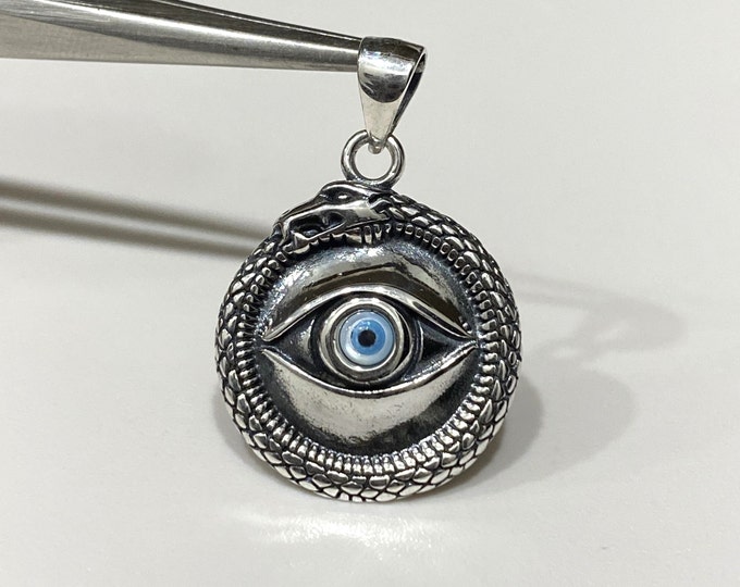 Sterling Silver Evil eye & Snake Circle Pendant.