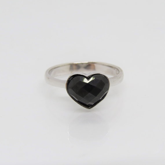 HEYHORANG☆[silver925] Kitsch Black Heart Silver Ring リング Vintage Sterling Silver Black Onyx Heart Ring Size 8 - Etsy