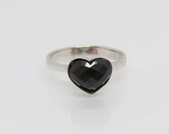 Vintage Sterling Silver Black Onyx Heart Ring Size 8