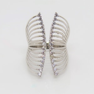 Sterling Silver White Topaz Multi Rows Long Ring Size 10