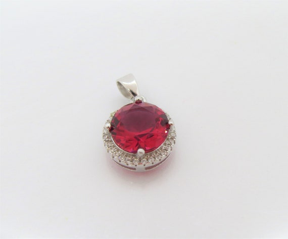 Vintage Sterling Silver Ruby & White Topaz Pendant - image 3