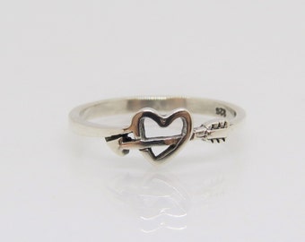 Vintage Sterling Silver Heart Arrow Ring Size 7