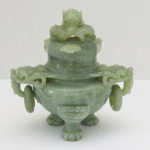 Antique 19th-20th Century Chinese Natural Jade Censer Hand Carved 3 Legs Incense Burner