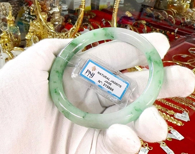 Vintage Translucent Natural Green, Lavender & White Jadeite Jade Bangle Bracelet 62.8MM