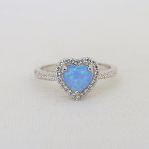 Vintage Sterling Silver Blue Opal & White Topaz Heart Halo Ring Size 7 ...