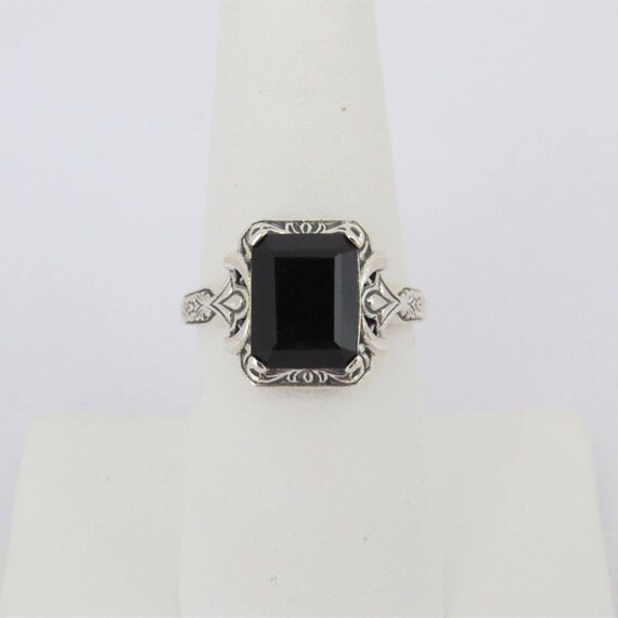 Vintage Sterling Silver Natural Black Onyx Carved… - image 3