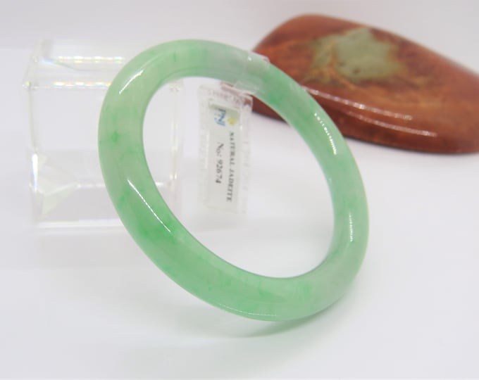 Vintage Translucent Natural Green White Jadeite Jade Bangle Bracelet 55.4MM