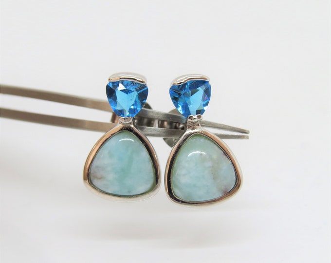Vintage Sterling Silver Natural Larimar & Aquamarine Earrings