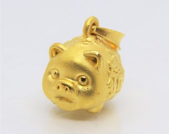 Vintage 24K Pure Gold 3D Pig Pendant.